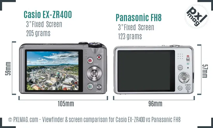 Casio EX-ZR400 vs Panasonic FH8 Screen and Viewfinder comparison