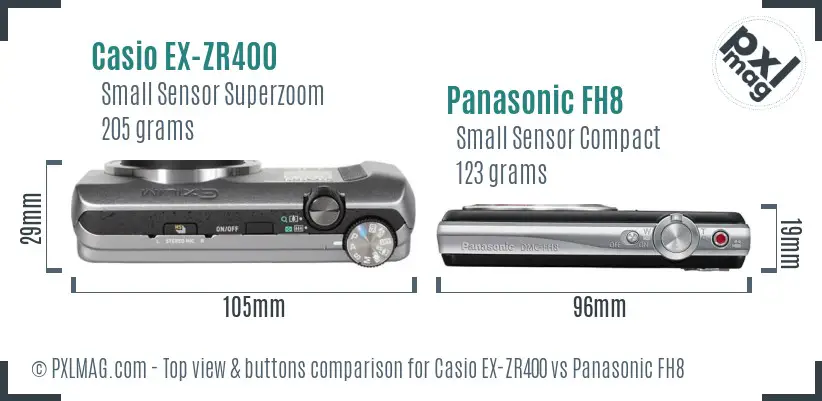 Casio EX-ZR400 vs Panasonic FH8 top view buttons comparison