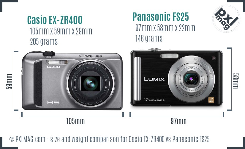 Casio EX-ZR400 vs Panasonic FS25 size comparison Casio EX-ZR400 vs Panasonic FS25 size comparison