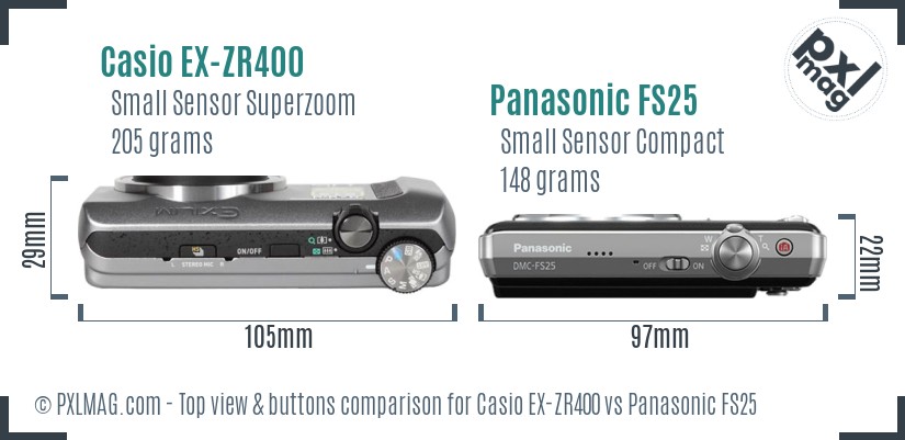 Casio EX-ZR400 vs Panasonic FS25 top view buttons comparison