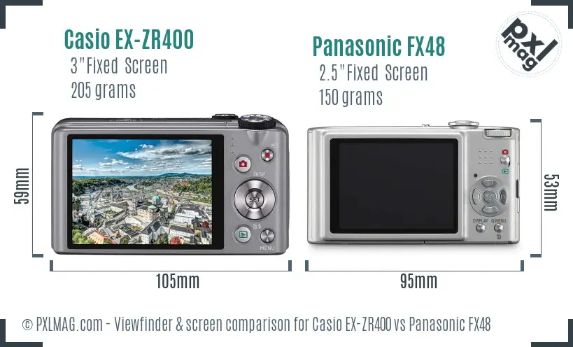 Casio EX-ZR400 vs Panasonic FX48 Screen and Viewfinder comparison