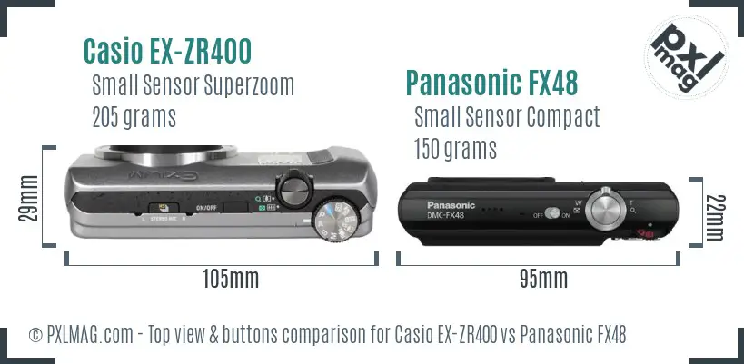 Casio EX-ZR400 vs Panasonic FX48 top view buttons comparison
