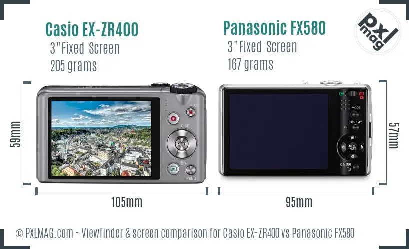 Casio EX-ZR400 vs Panasonic FX580 Screen and Viewfinder comparison