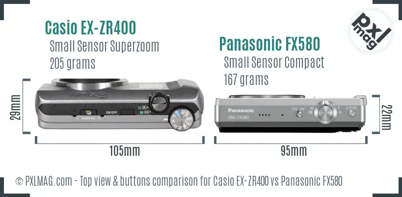 Casio EX-ZR400 vs Panasonic FX580 top view buttons comparison