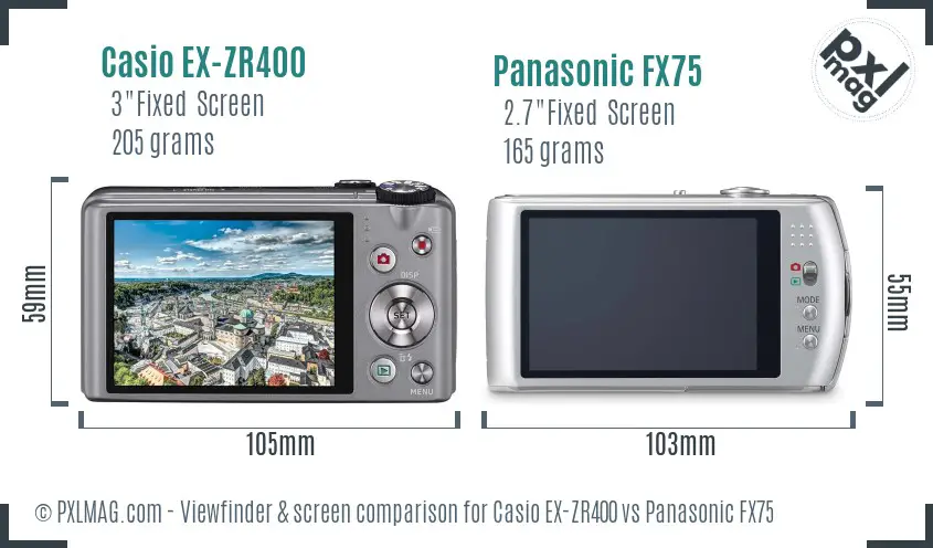 Casio EX-ZR400 vs Panasonic FX75 Screen and Viewfinder comparison