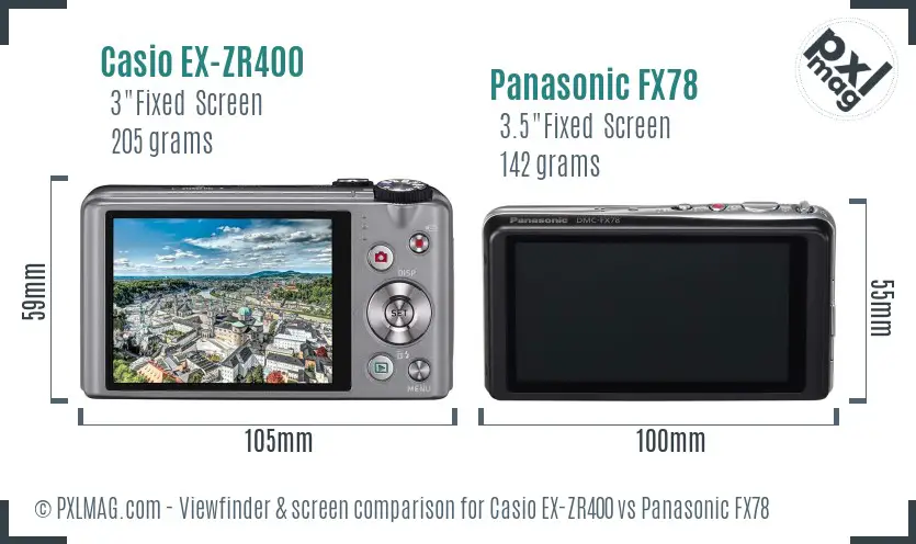 Casio EX-ZR400 vs Panasonic FX78 Screen and Viewfinder comparison