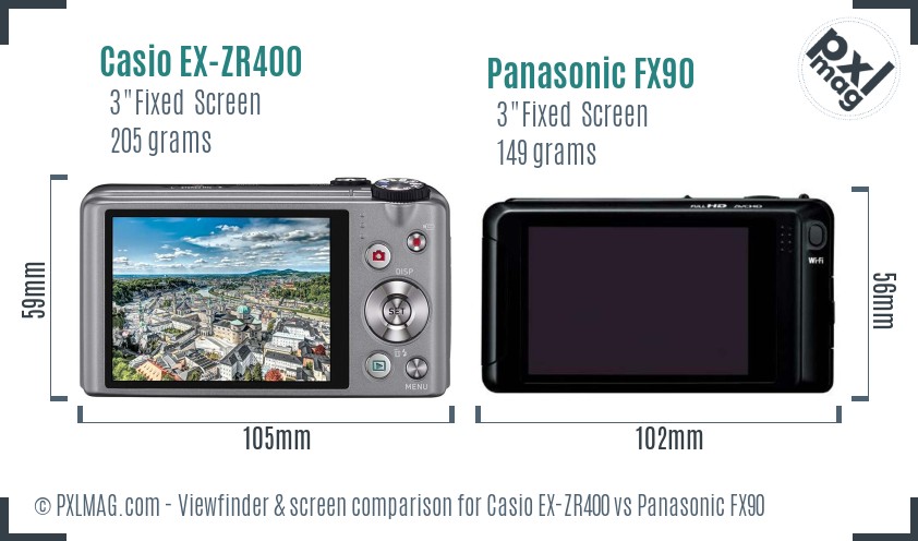 Casio EX-ZR400 vs Panasonic FX90 Screen and Viewfinder comparison