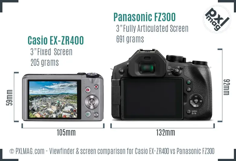 Casio EX-ZR400 vs Panasonic FZ300 Screen and Viewfinder comparison