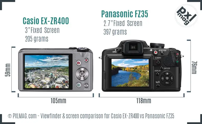 Casio EX-ZR400 vs Panasonic FZ35 Screen and Viewfinder comparison