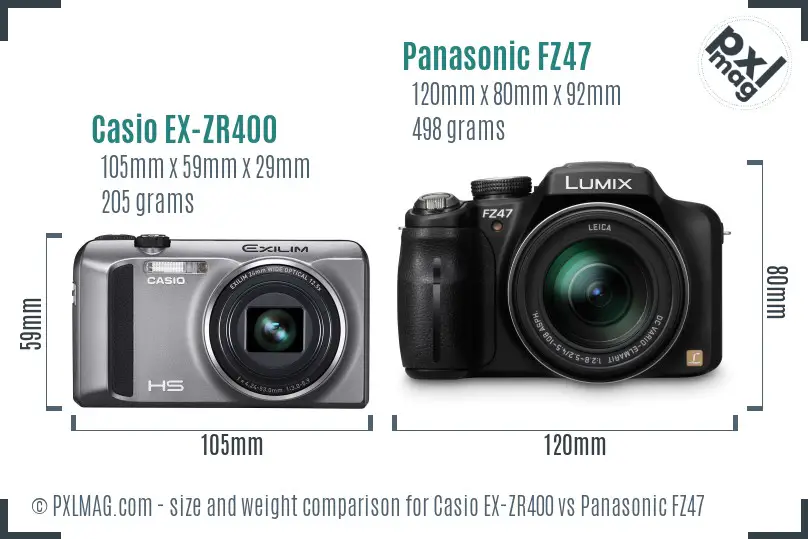 Casio EX-ZR400 vs Panasonic FZ47 size comparison Casio EX-ZR400 vs Panasonic FZ47 size comparison