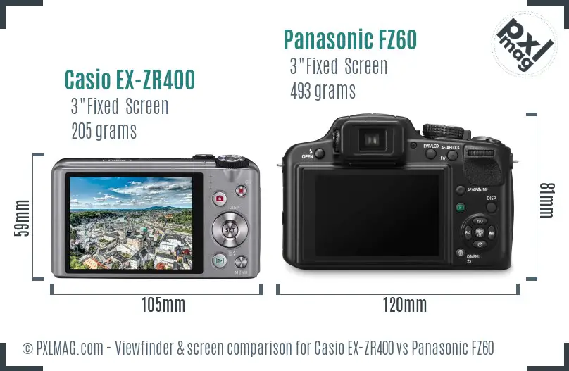 Casio EX-ZR400 vs Panasonic FZ60 Screen and Viewfinder comparison Casio EX-ZR400 vs Panasonic FZ60 Screen and Viewfinder comparison