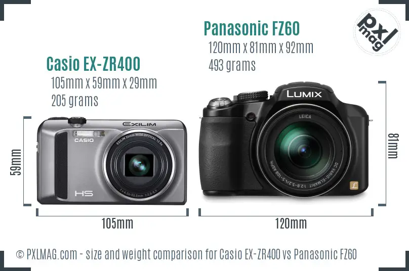 Casio EX-ZR400 vs Panasonic FZ60 size comparison Casio EX-ZR400 vs Panasonic FZ60 size comparison