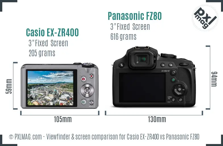 Casio EX-ZR400 vs Panasonic FZ80 Screen and Viewfinder comparison