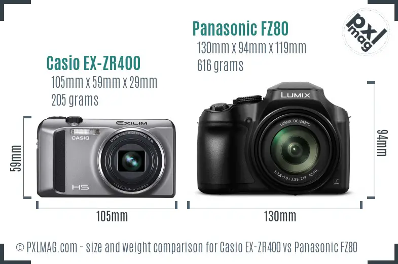 Casio EX-ZR400 vs Panasonic FZ80 size comparison Casio EX-ZR400 vs Panasonic FZ80 size comparison