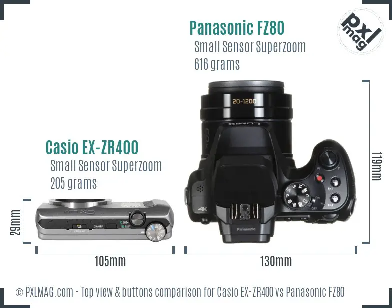 Casio EX-ZR400 vs Panasonic FZ80 top view buttons comparison