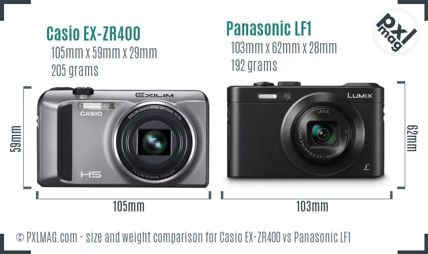 Casio EX-ZR400 vs Panasonic LF1 size comparison