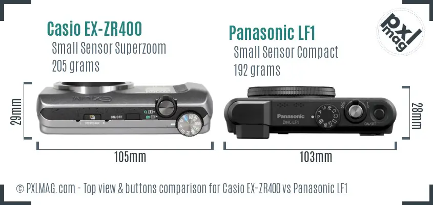 Casio EX-ZR400 vs Panasonic LF1 top view buttons comparison