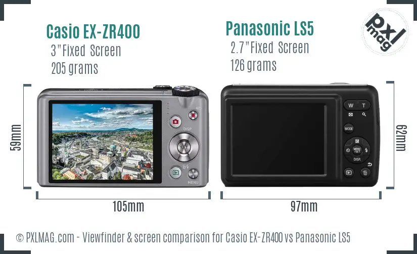 Casio EX-ZR400 vs Panasonic LS5 Screen and Viewfinder comparison
