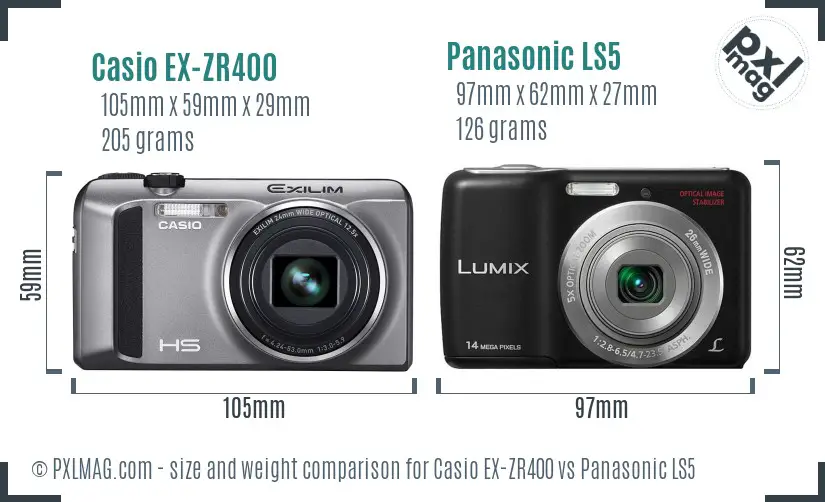 Casio EX-ZR400 vs Panasonic LS5 size comparison