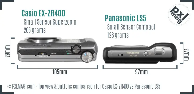 Casio EX-ZR400 vs Panasonic LS5 top view buttons comparison