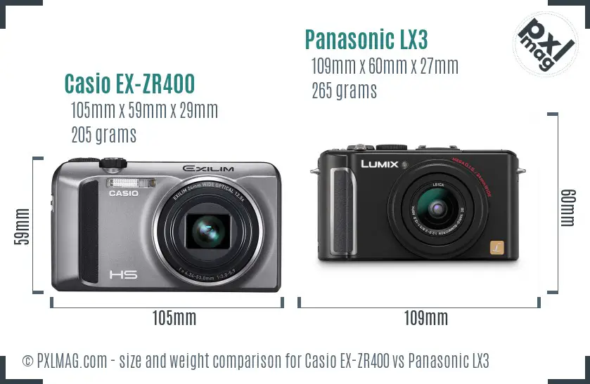 Casio EX-ZR400 vs Panasonic LX3 size comparison