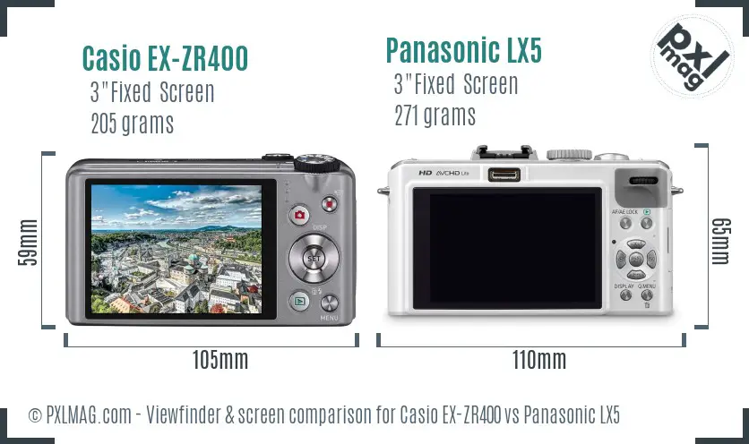 Casio EX-ZR400 vs Panasonic LX5 Screen and Viewfinder comparison Casio EX-ZR400 vs Panasonic LX5 Screen and Viewfinder comparison