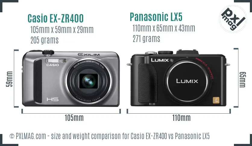 Casio EX-ZR400 vs Panasonic LX5 size comparison Casio EX-ZR400 vs Panasonic LX5 size comparison