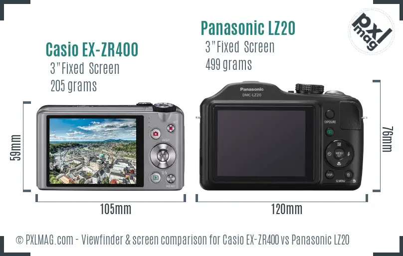 Casio EX-ZR400 vs Panasonic LZ20 Screen and Viewfinder comparison
