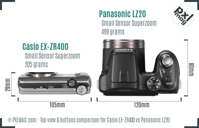 Casio EX-ZR400 vs Panasonic LZ20 top view buttons comparison