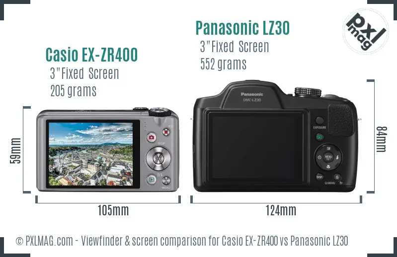 Casio EX-ZR400 vs Panasonic LZ30 Screen and Viewfinder comparison