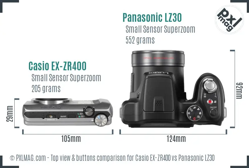 Casio EX-ZR400 vs Panasonic LZ30 top view buttons comparison