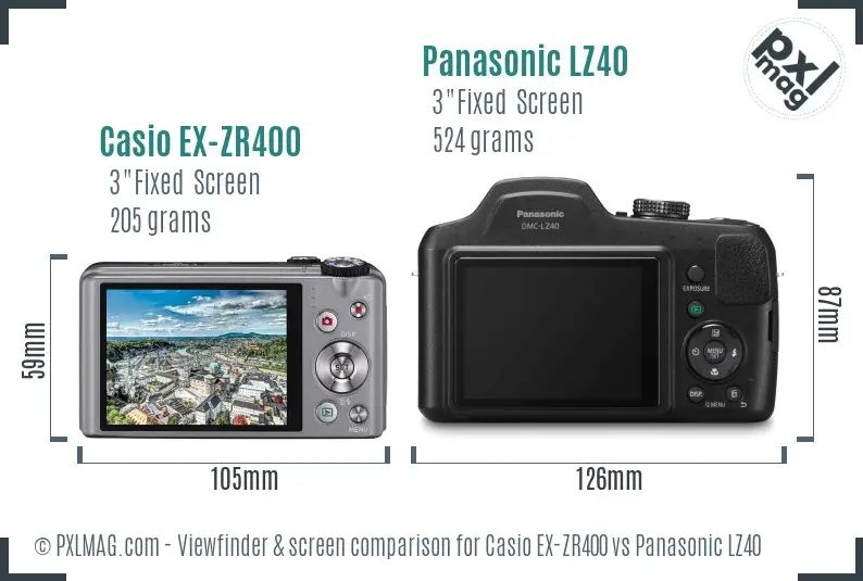 Casio EX-ZR400 vs Panasonic LZ40 Screen and Viewfinder comparison
