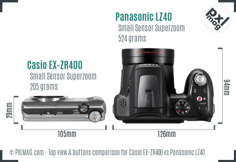 Casio EX-ZR400 vs Panasonic LZ40 top view buttons comparison