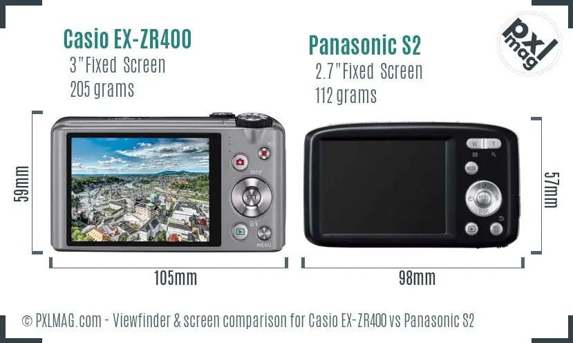 Casio EX-ZR400 vs Panasonic S2 Screen and Viewfinder comparison
