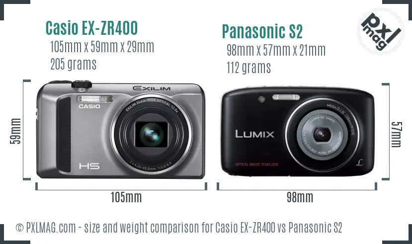 Casio EX-ZR400 vs Panasonic S2 size comparison