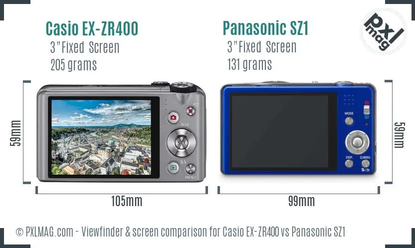 Casio EX-ZR400 vs Panasonic SZ1 Screen and Viewfinder comparison