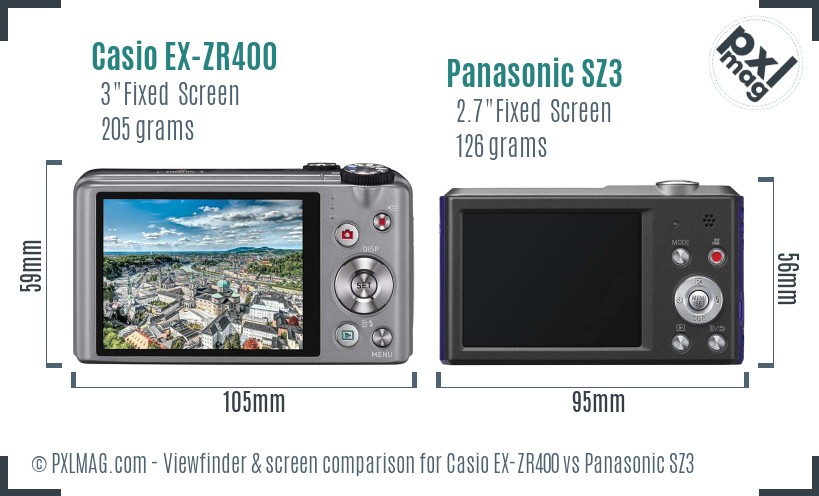 Casio EX-ZR400 vs Panasonic SZ3 Screen and Viewfinder comparison