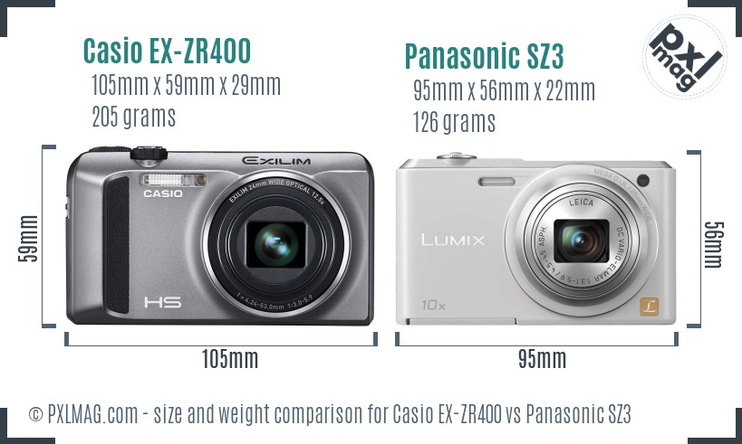 Casio EX-ZR400 vs Panasonic SZ3 size comparison Casio EX-ZR400 vs Panasonic SZ3 size comparison