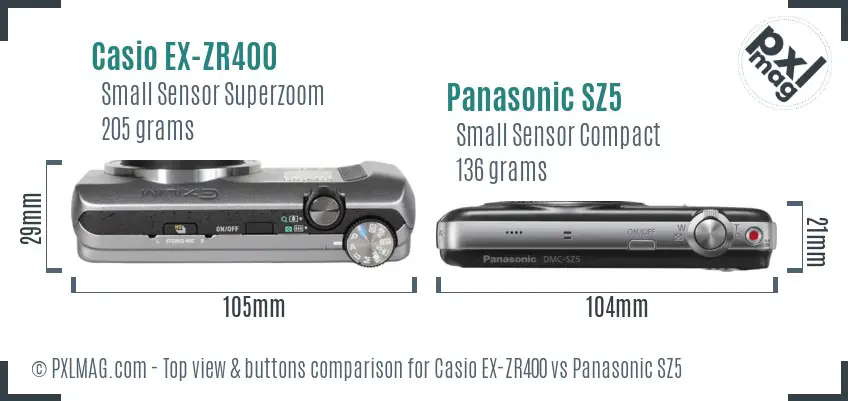 Casio EX-ZR400 vs Panasonic SZ5 top view buttons comparison