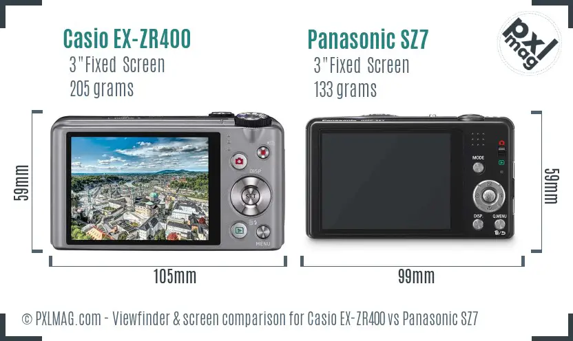 Casio EX-ZR400 vs Panasonic SZ7 Screen and Viewfinder comparison