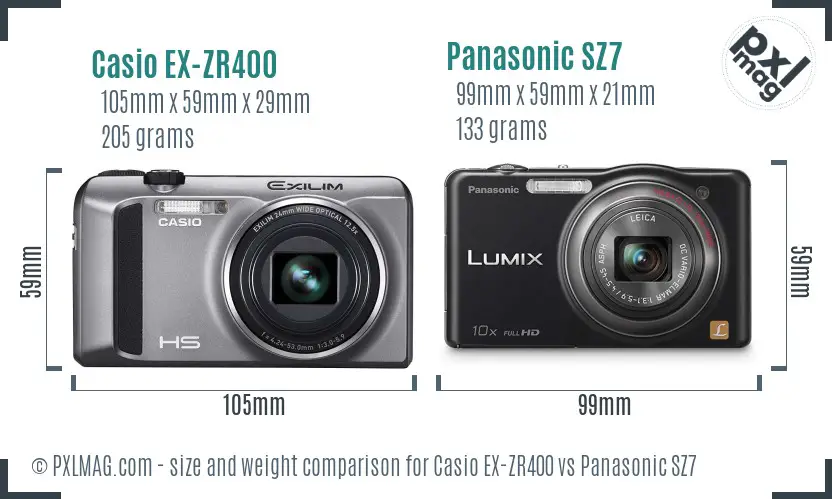 Casio EX-ZR400 vs Panasonic SZ7 size comparison