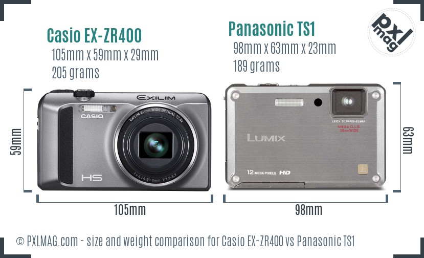 Casio EX-ZR400 vs Panasonic TS1 size comparison