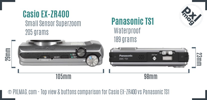 Casio EX-ZR400 vs Panasonic TS1 top view buttons comparison