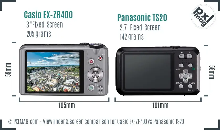 Casio EX-ZR400 vs Panasonic TS20 Screen and Viewfinder comparison