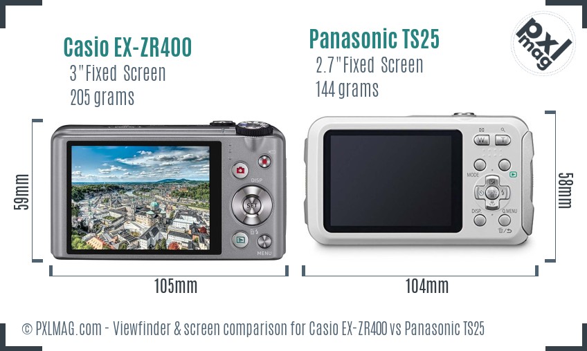 Casio EX-ZR400 vs Panasonic TS25 Screen and Viewfinder comparison
