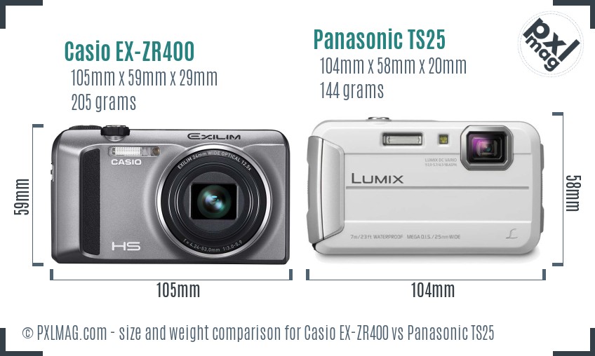 Casio EX-ZR400 vs Panasonic TS25 size comparison Casio EX-ZR400 vs Panasonic TS25 size comparison