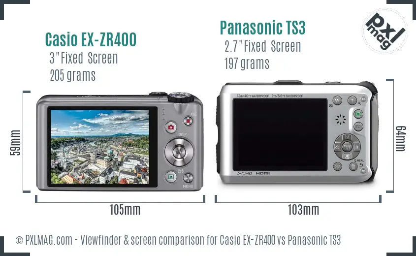 Casio EX-ZR400 vs Panasonic TS3 Screen and Viewfinder comparison