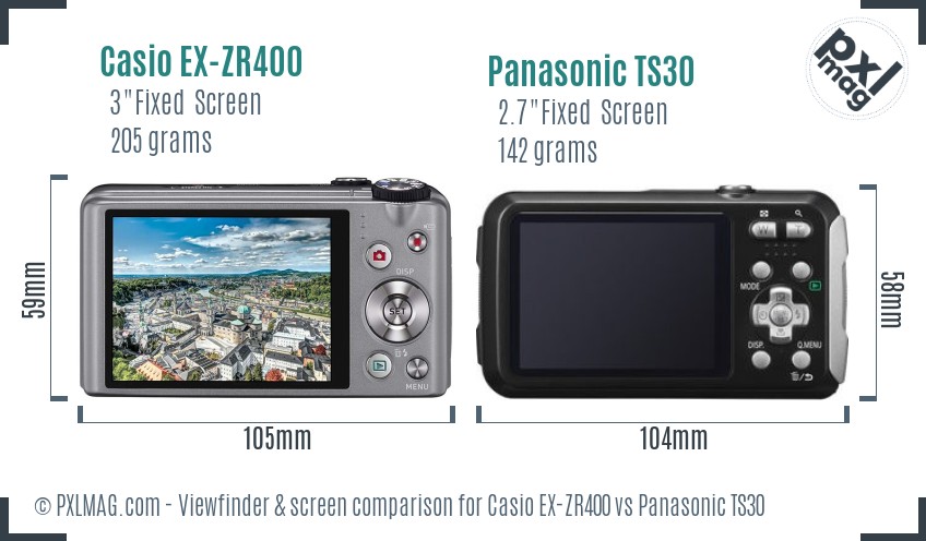Casio EX-ZR400 vs Panasonic TS30 Screen and Viewfinder comparison