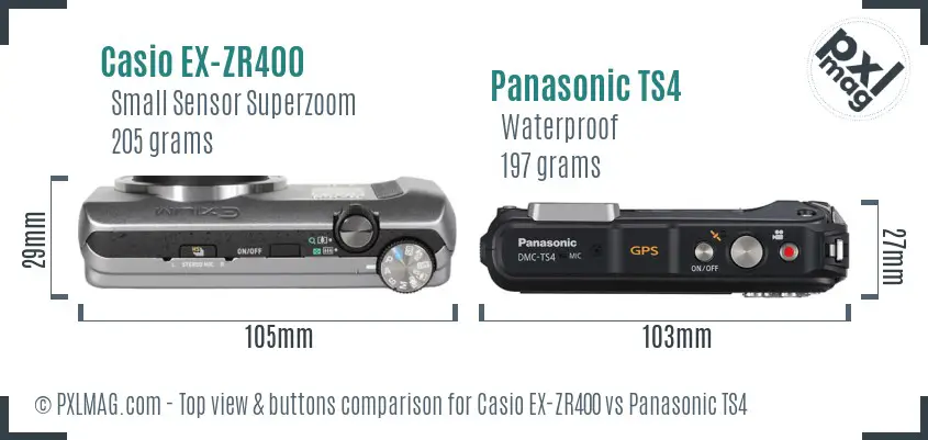 Casio EX-ZR400 vs Panasonic TS4 top view buttons comparison