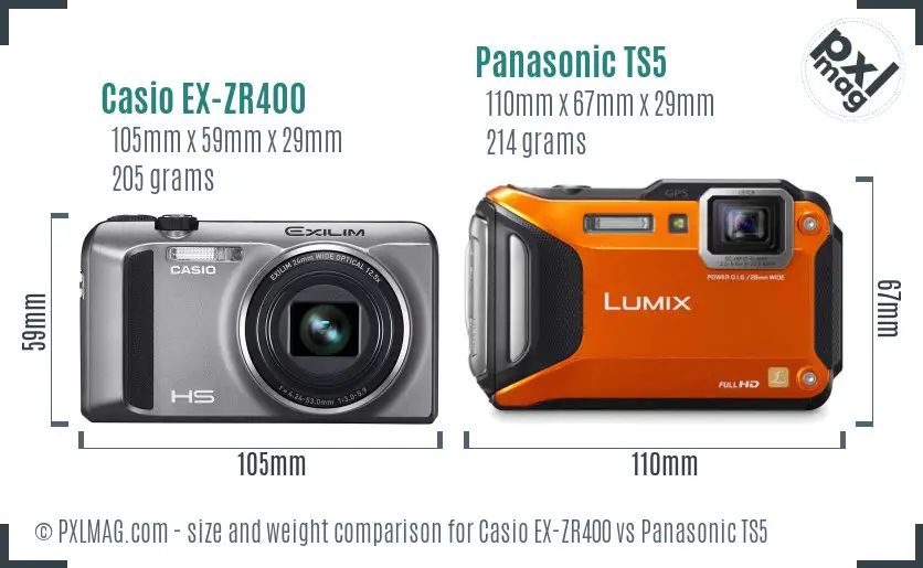 Casio EX-ZR400 vs Panasonic TS5 size comparison Casio EX-ZR400 vs Panasonic TS5 size comparison